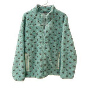 Talbots Teddy Fleece Jacket Blue Gray White Full Zip Up Warm Cozy Thick Sz XL